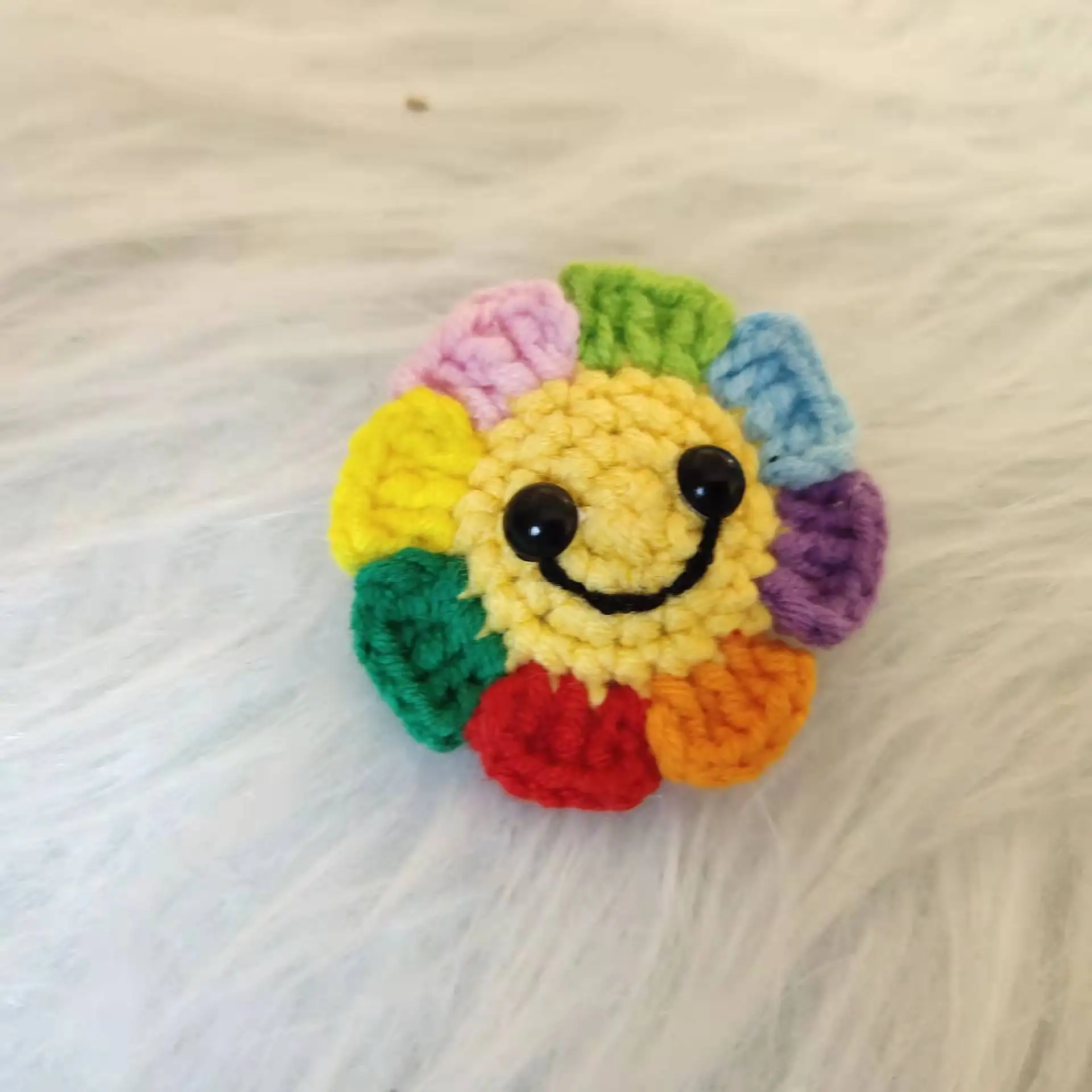 Handmade crocheted knitting lovely woolen yarn rainbow sunflower brooch