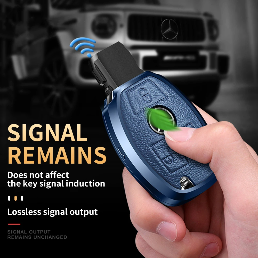 Metal Remote Key Case with Keychain for Mercedes Benz CLA GLC GLA GLK W203 Alloy Leather Car Key Cover Fob Protective
