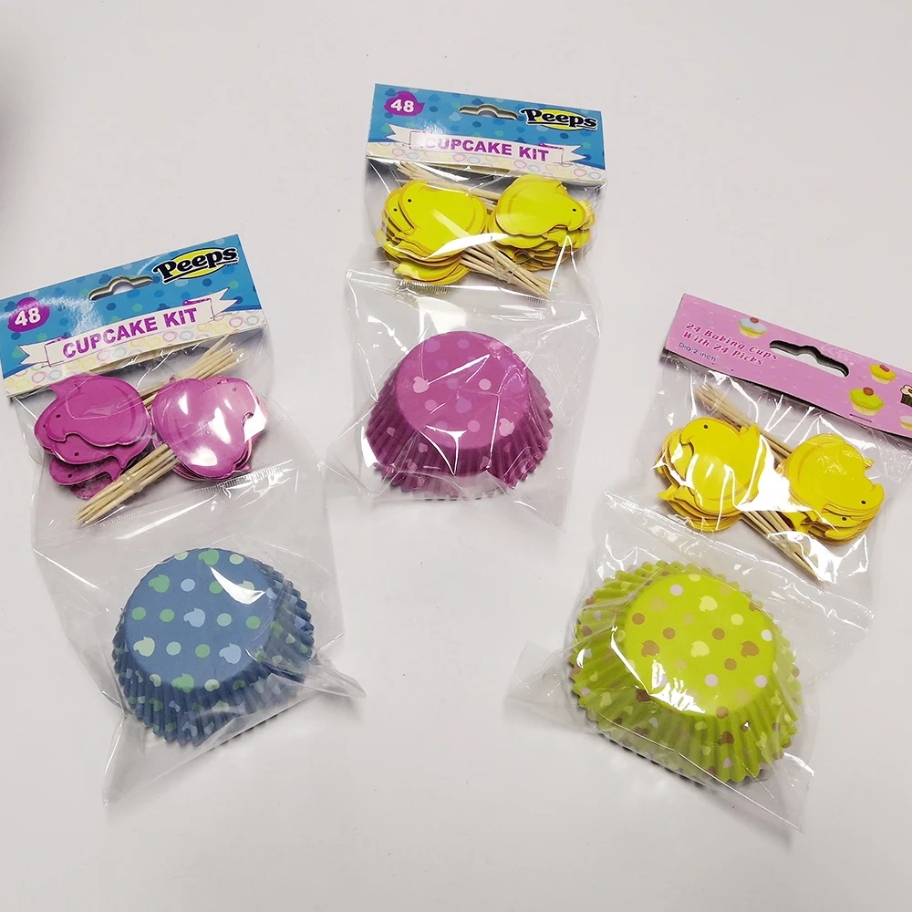 24 pcs liners with 24 pcs cupcake toppers OPPbag packaging  food baking paper cup tools for Easter decoration paper baking cup