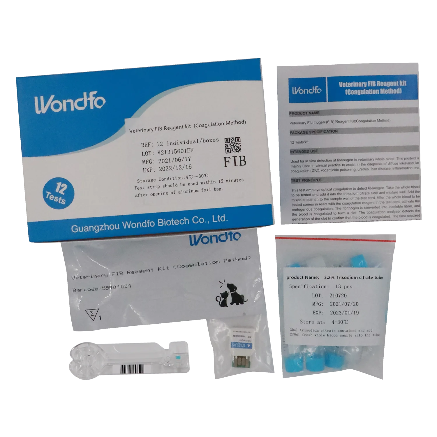 Veterinary Coagulation Analyzer Wondfo FIB Reagent Test Kits Test Strip Pet Clinic Veterinary Use
