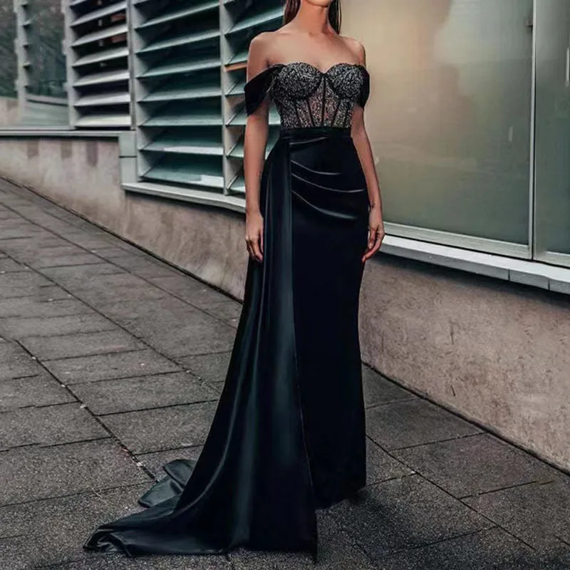 MANYLIYA High quality strapless sensual lace dinner fishtail evening gown fashion one shoulder slit sequin women prom dress