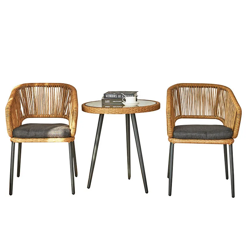 Outdoor Table and Chair Combination Woven Rattan Chair Balcony Rattan Chair Leisure Outdoor Backrest