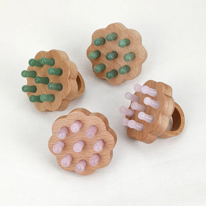 Mushang Custom Wood Massage Therapy Tools for Head Guasha Hair Massage Comb Wooden Handle Gua Sha Comb