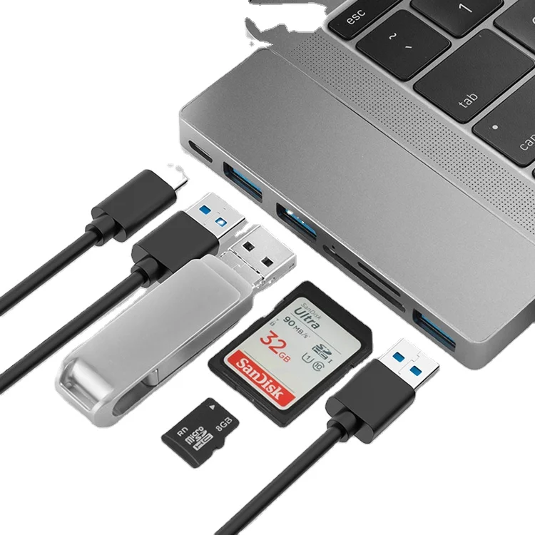 6 in1 mini size USB C Hub USB 3.0 Type C Hub Adapter Laptop Convertor