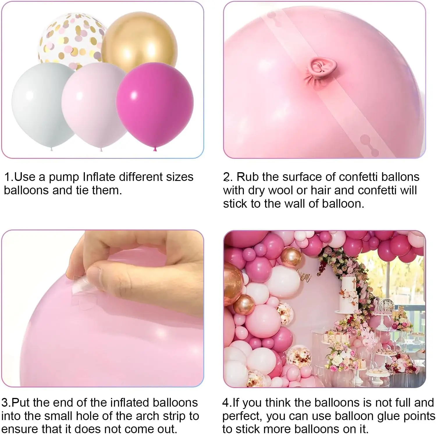 Pink Balloons Garland Arch Kit Pink and White Balloons 5+12+18 in Gold Hot Pink  Balloons