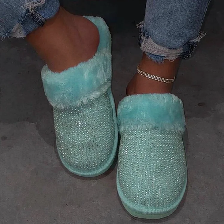 Wholesale Fashion 2020 New Diamond shiny house slides women house slippers high plush soft furry house slippers for fashion lady