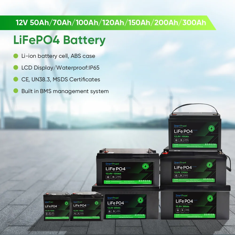 Solar Rechargeable Lfp Battery 12.8V 200Ah Lithium Ion Lifepo4 12V 100Ah 50Ah 24V Battery Pack Cell Energy Storage Battery