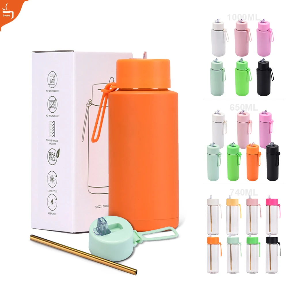 Customized 1000ml double wall vaccum insulated stainless steel frank green drink free sip water bottle with straw