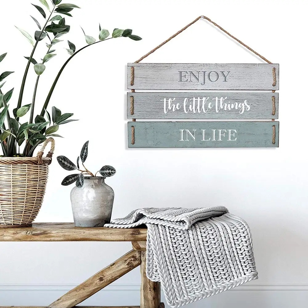 
Enjoy The Little Things in Life Wooden Plank Hanging Sign, Rustic Home Decorative Display Board 