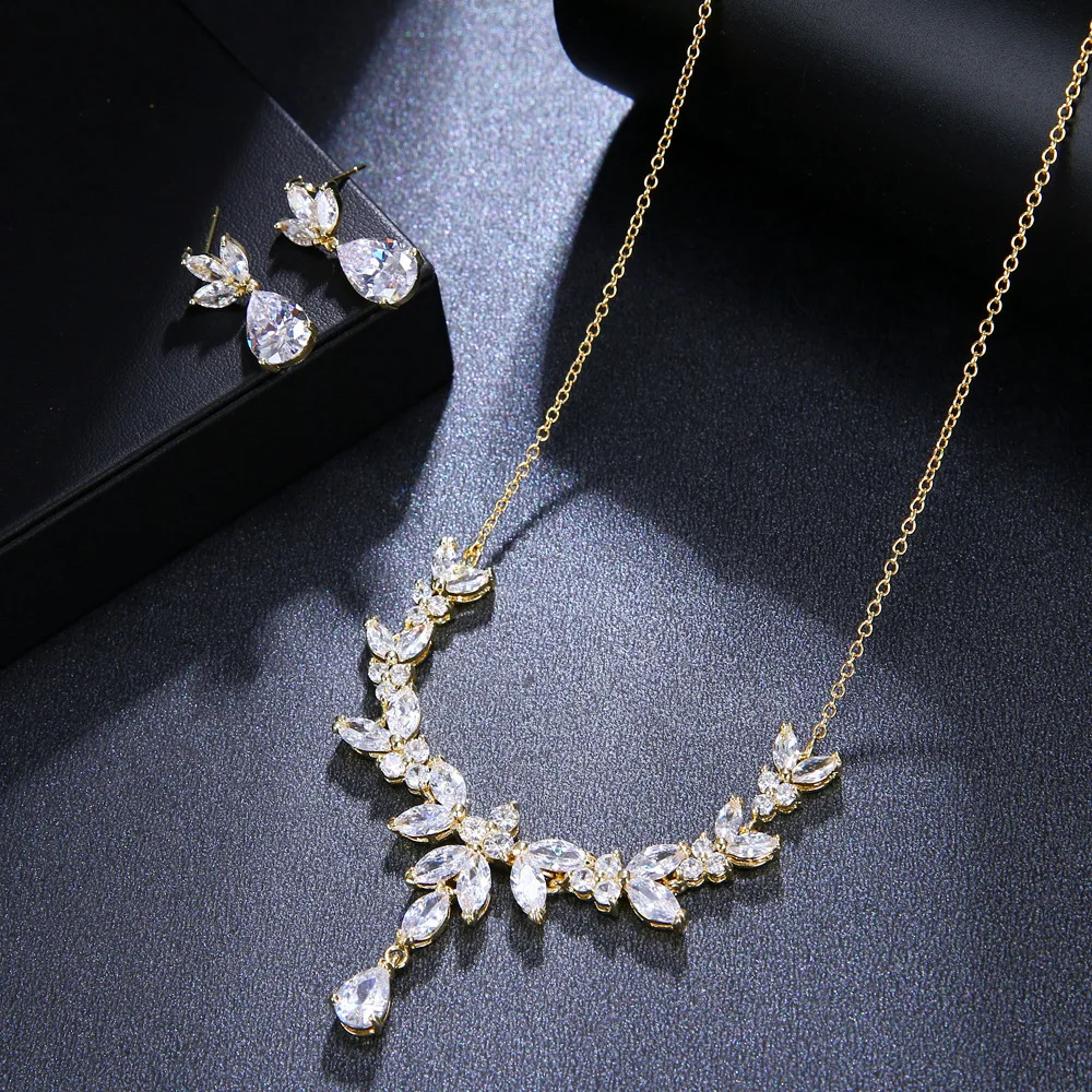 DAIHE SET-3380 Luxury Pendant Necklace 3A Zirconia Ear Jewelry Combination Set