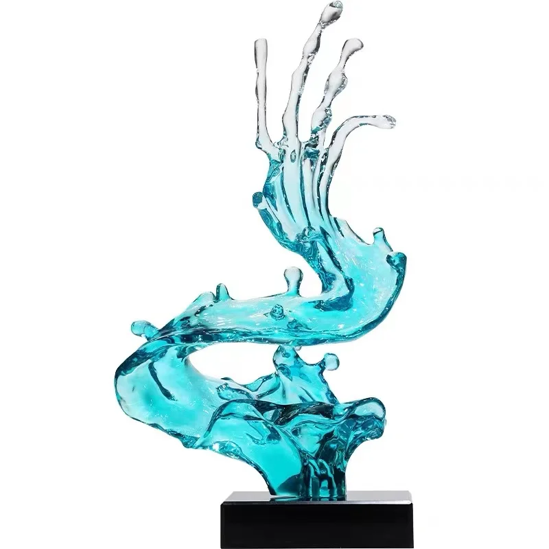 Factory Customized Abstract Decorative Resin Sculpture for Home Decor Ice Design Cast Epoxy Resin Clear Art Glass Sculpture