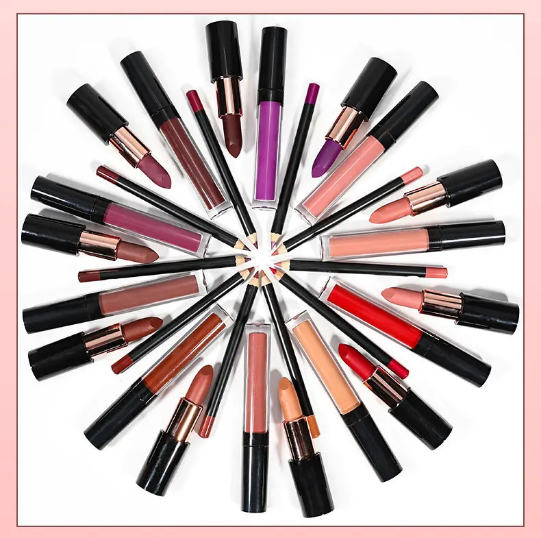 3 in 1 solid lipstick lip liner matte liquid lipstick set private label lip gloss waterproof custom logo lip stick set