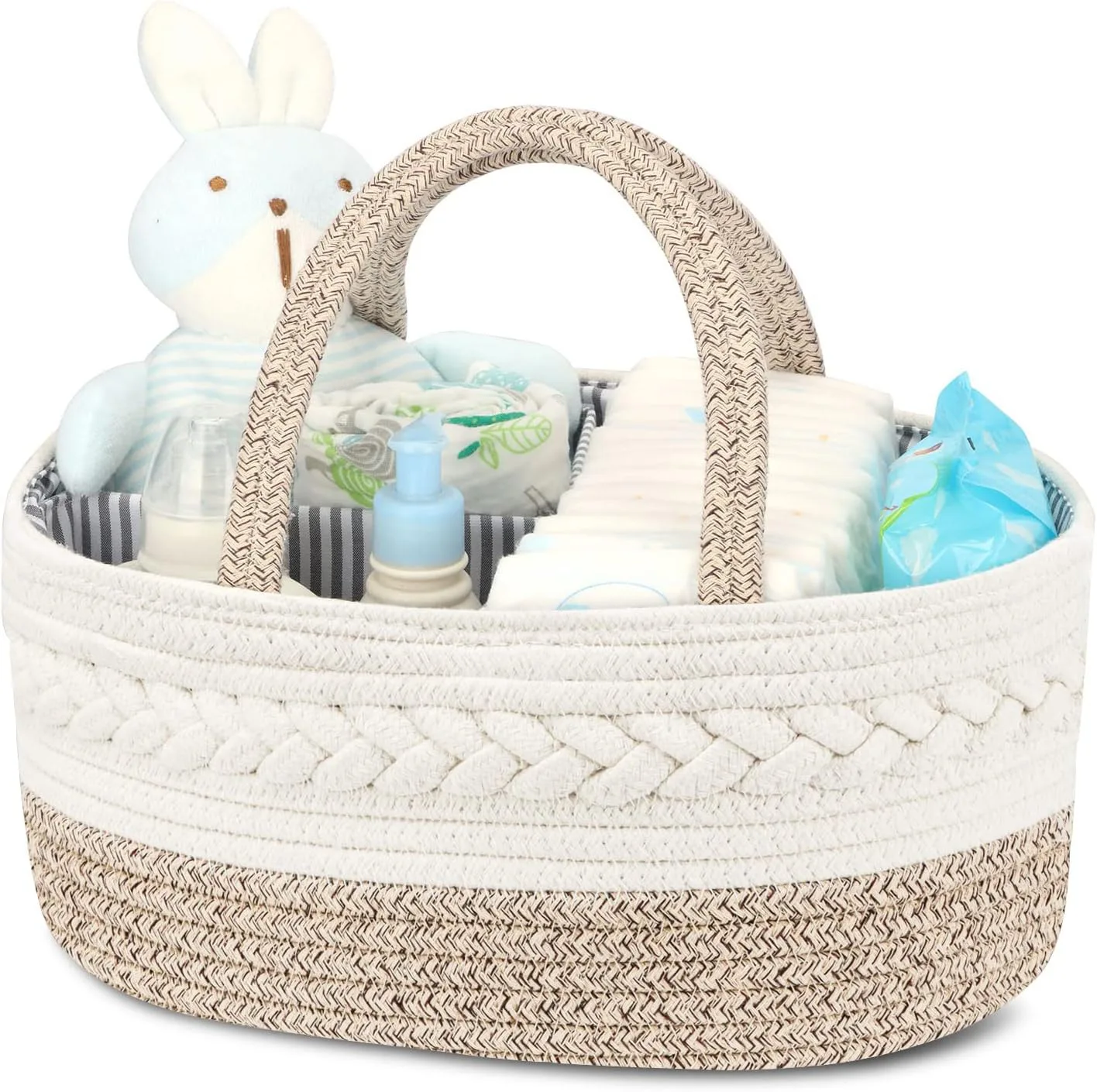 Baby Shower Gifts Baby Diaper Storage Pink Large Cotton Rope Nursery Basket Portable Car Organizer with Removable Divider Caddy