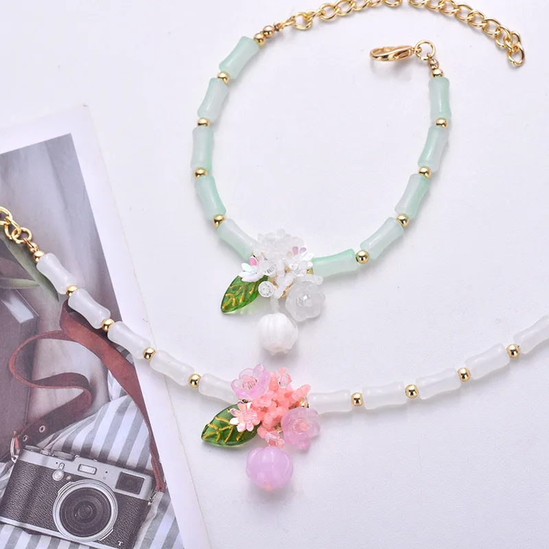 New Chinese style rice bead flower pet necklace small and fresh ancient style cat and dog jewelry collar