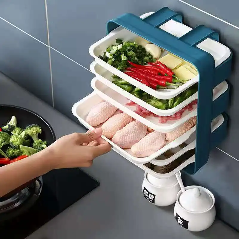 Kitchen Multi-Layers Hot Pot Side Dish Storage Rack Wall-Mounted