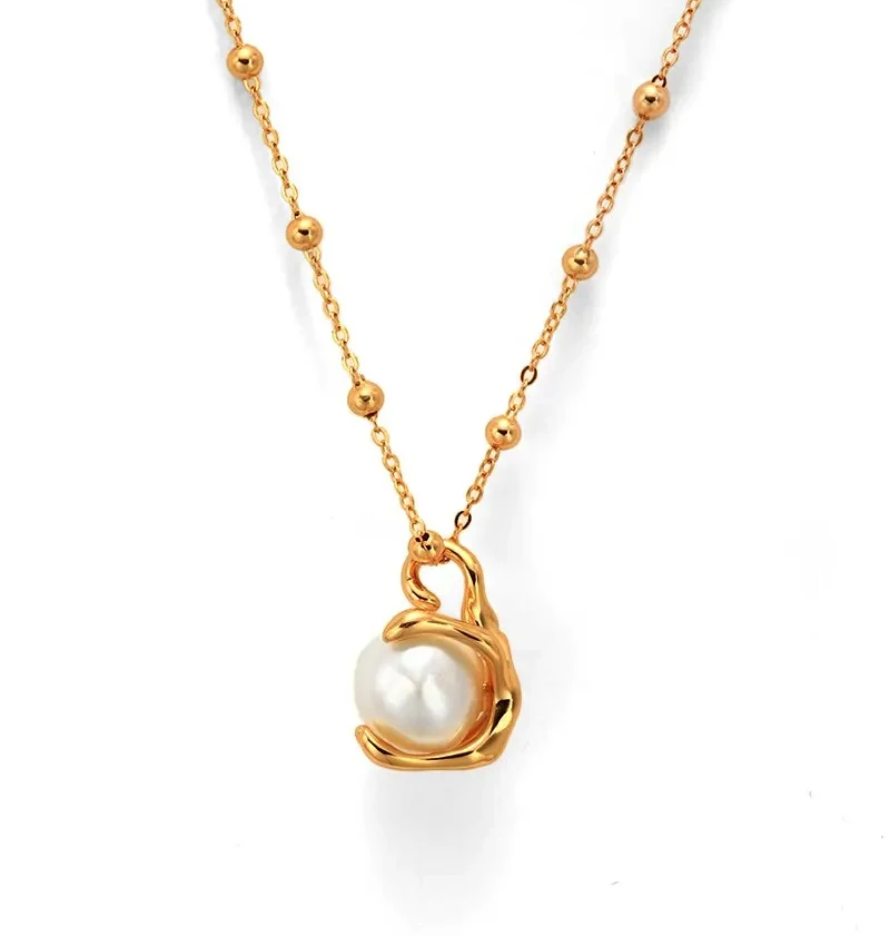 Milskye clean style fashion jewelry for women 2024 925 silver 14K gold baroque pearl pendant necklace