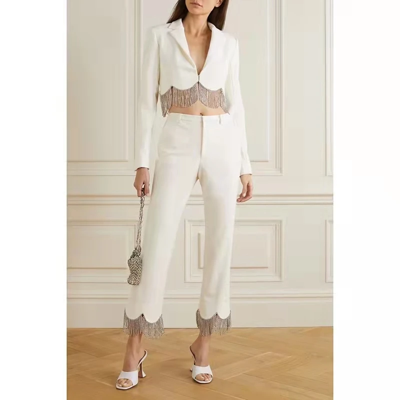 Women blazers fashion short jacket Rhinestone tassel blazer elegant blazers ladies women