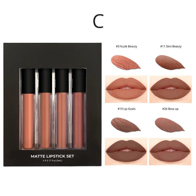 Wholesale Custom Logo Lip Gloss 4 colors Beauty Gift Matte Lip Makeup Liquid Lipstick Lipgloss Vendor