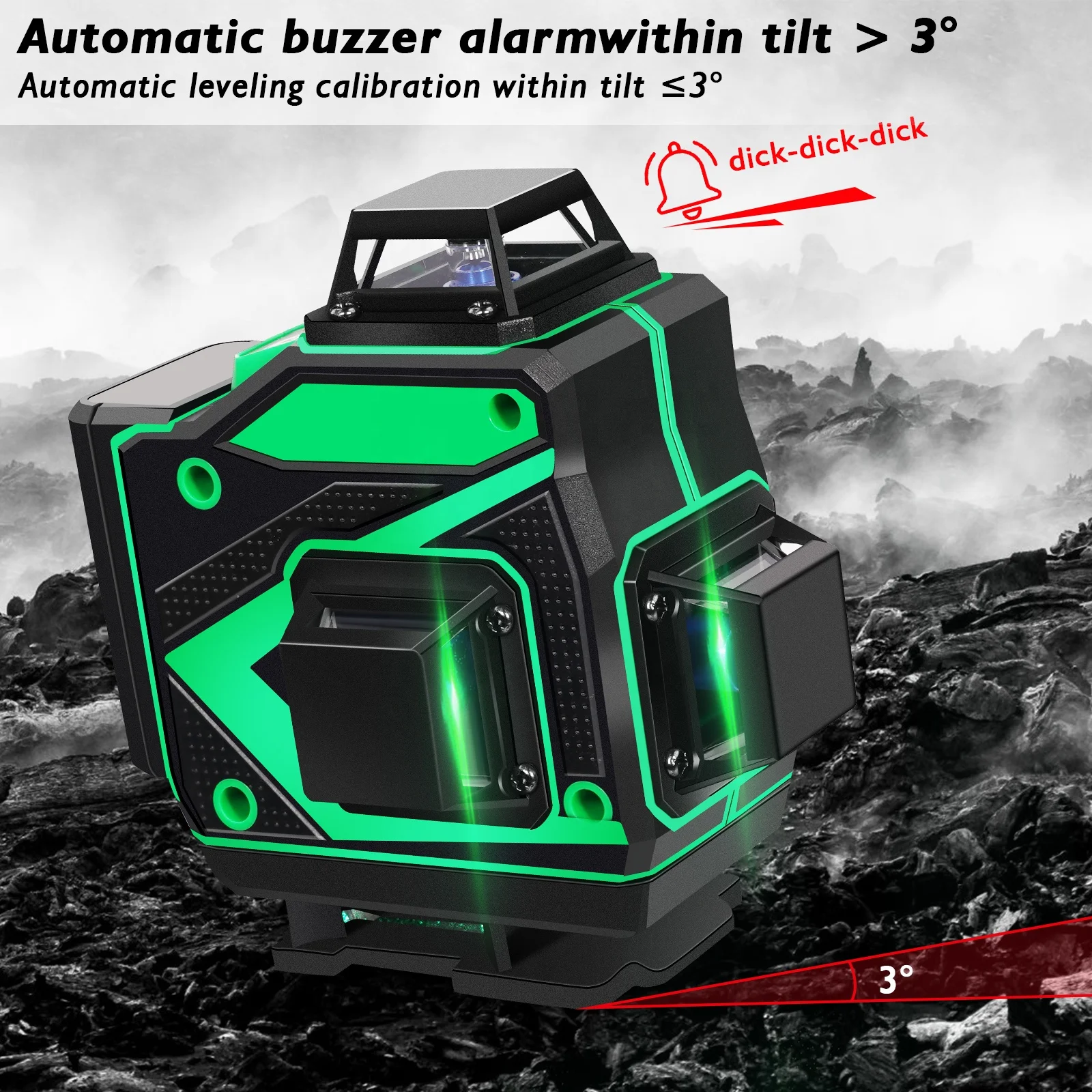 ACSTFR High Accuracy Self-leveling 360 Degree Horizontal Vertical 16 Lines Green Laser Level Meter With 2 Batteries