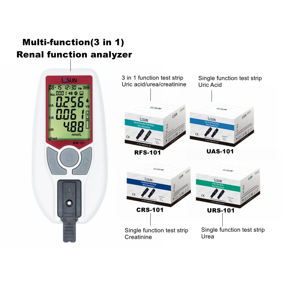 LYSUN 3 in 1 Renal Function Test Strip CREATININE/ URIC ACID / UREA Multifunctional Kidney Function analyzer