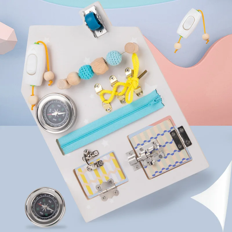 Wooden Sensory Unlock And Lock Activity Board Games Montesori Early Educational KIDS Busy Puzzle Sensory Toys Toddler Busy Board