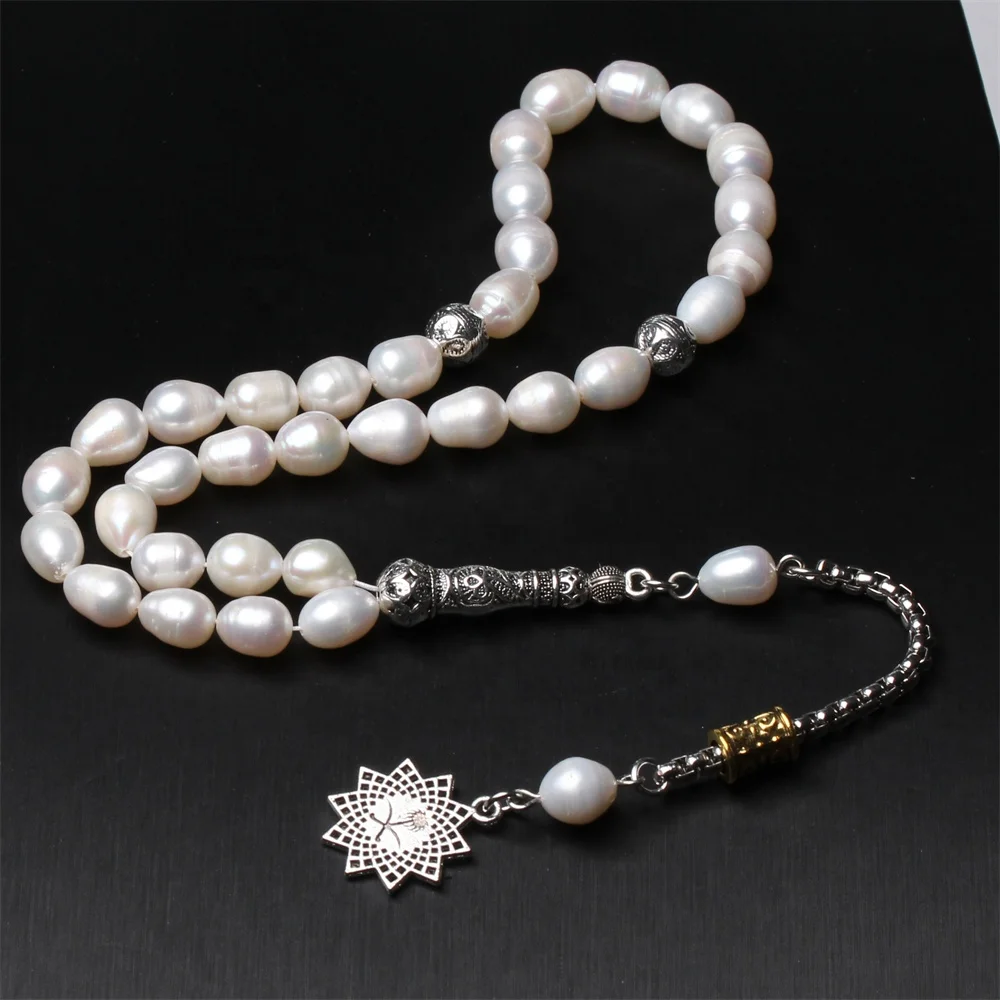 Natural pearl sibha high quality freshwater pearl 8-9mm size tasbeeh 33 Islamic Prayer Beads Tasbih Muslim Rosary tesbih