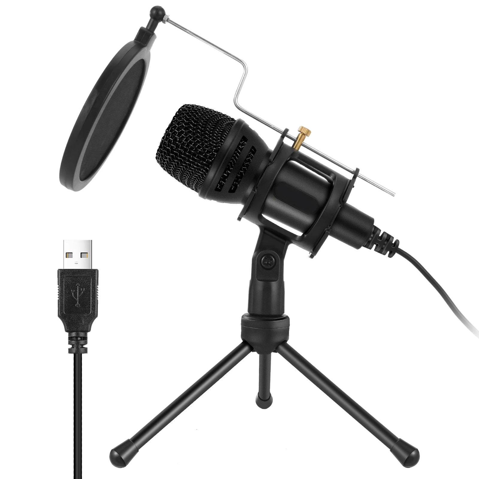 USB конденсаторный микрофон проводной настольный профессиональный потоковый с поп-фильтром и