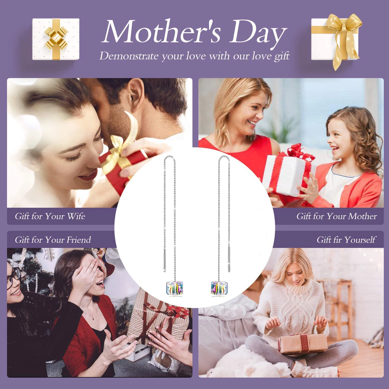 
Hermosa Austria Crystals Earrings Cube Square Dangle Earrings 925 Sterling silver Earrings for Women Jewelry 