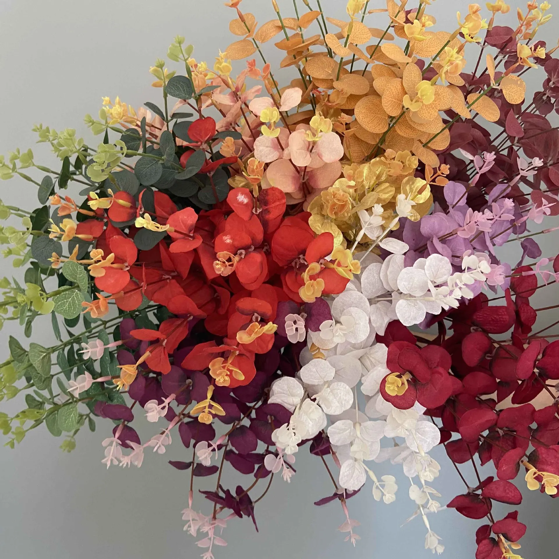 High Quality Fabric Faux Eucalyptus Grass Branches Leaves Artificial Greenery