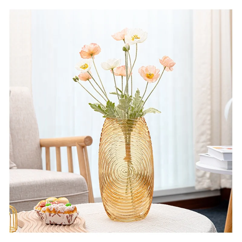 Light Orange Glass Vase For Home Decoration Flower Vase Water Wave Pattern Vase