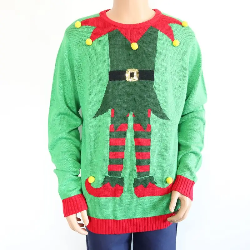 
Ugly Christmas jacquard sweater sequin embroidery knit cardigan and winter Elf ,gift box, pullover with bells ,pompoms 