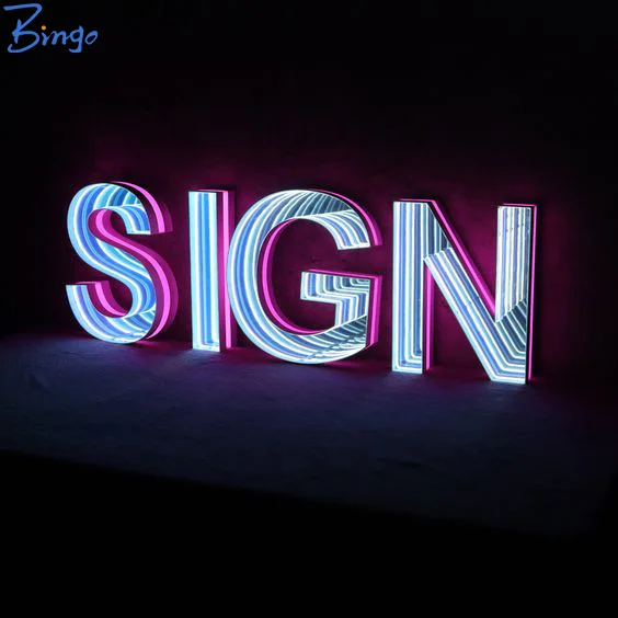 Manufacturers custom mirror effect 3D business illuminated custom acrylic led light signs