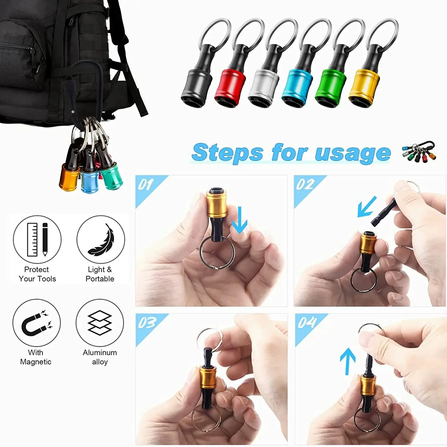 Durable Hex Shank Extension Bar Drill Adaptor Screwdriver Bits Holder Keychain Socket Adapter Fast Change Tough Driver Keychains