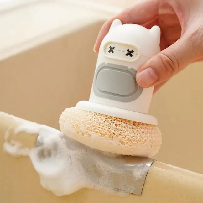 2024 Kitchen Cartoon Press type Brush Creative Automatic Liquid Adding Pot Cute Brush Tool Cleaning and Stain Removal PPball