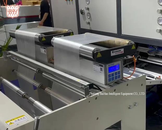 Double Line Degradable Vegetable Fruit Plastic Bag-on-Roll Machine with Paper Core