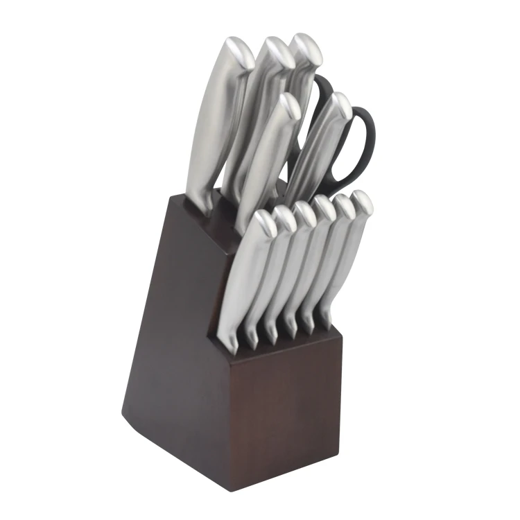 Hot sell Premium 13 piece Hollow metal handle Knife Kitchen Set with block and scissors