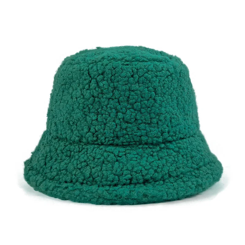 OEM Wholesale Bare board lambswool plush padded warm solid color outdoor sunscreen customized logo bucket Hat
