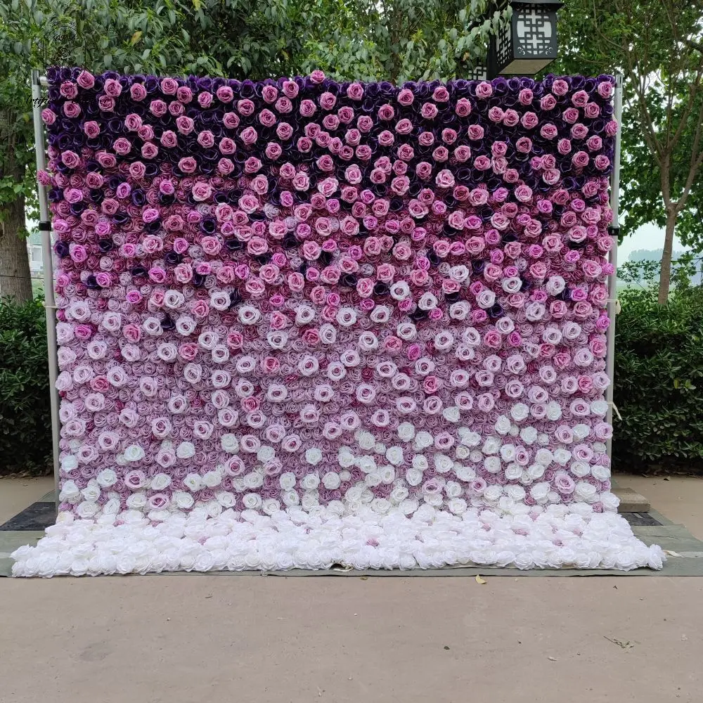 DKB  Custom 3D Cloth Flowerwall Wedding Artificial Silk Rose Flower Wall Panel Backdrop Artificial Flower Decorative Flowers For