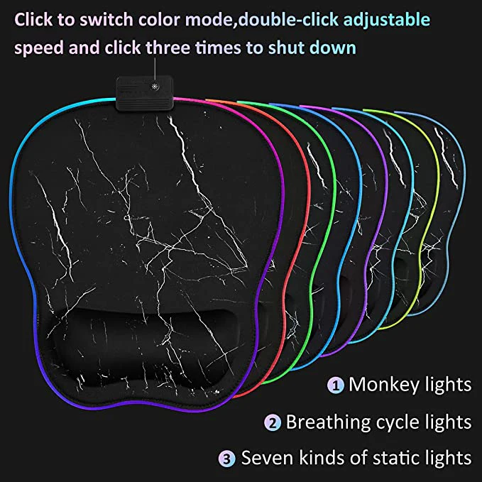  Non-Slip Rubber Base Ergonomic Mousepad with Memory Foam Wrist Rest Luminous LED Light RGB Mouse Pad