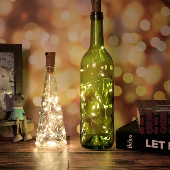 20 Leds 2m Wine Bottle Cork Shaped Battery Operated Micro Copper Wire Led Fairy String Lights For Holiday Christmas Decoration