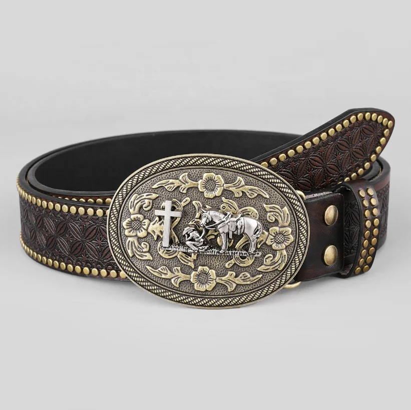 Factory customized wholesale Western embossed denim fashion belt