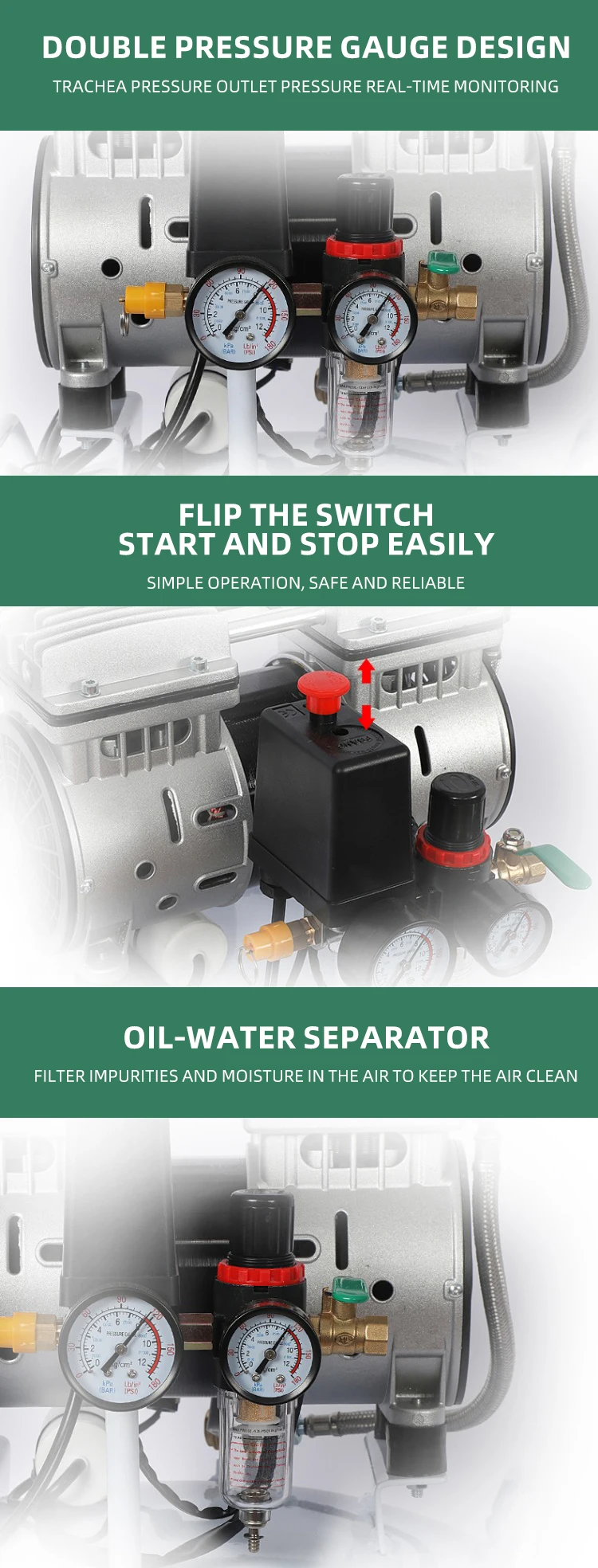 DH Hot Sale Dental Oil Free Silent Air Pump Pancake Medical Clinic Single Cylinder Small Air Compressor For Dental Chair Lab