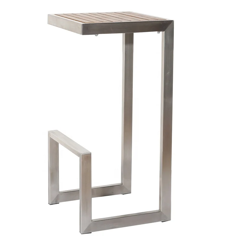 Stainless Steel Frame Teak Wood Top Modern Design Modern Outdoor Garden Park Patio Yard Teak Wood Stackable High Stool bar Table