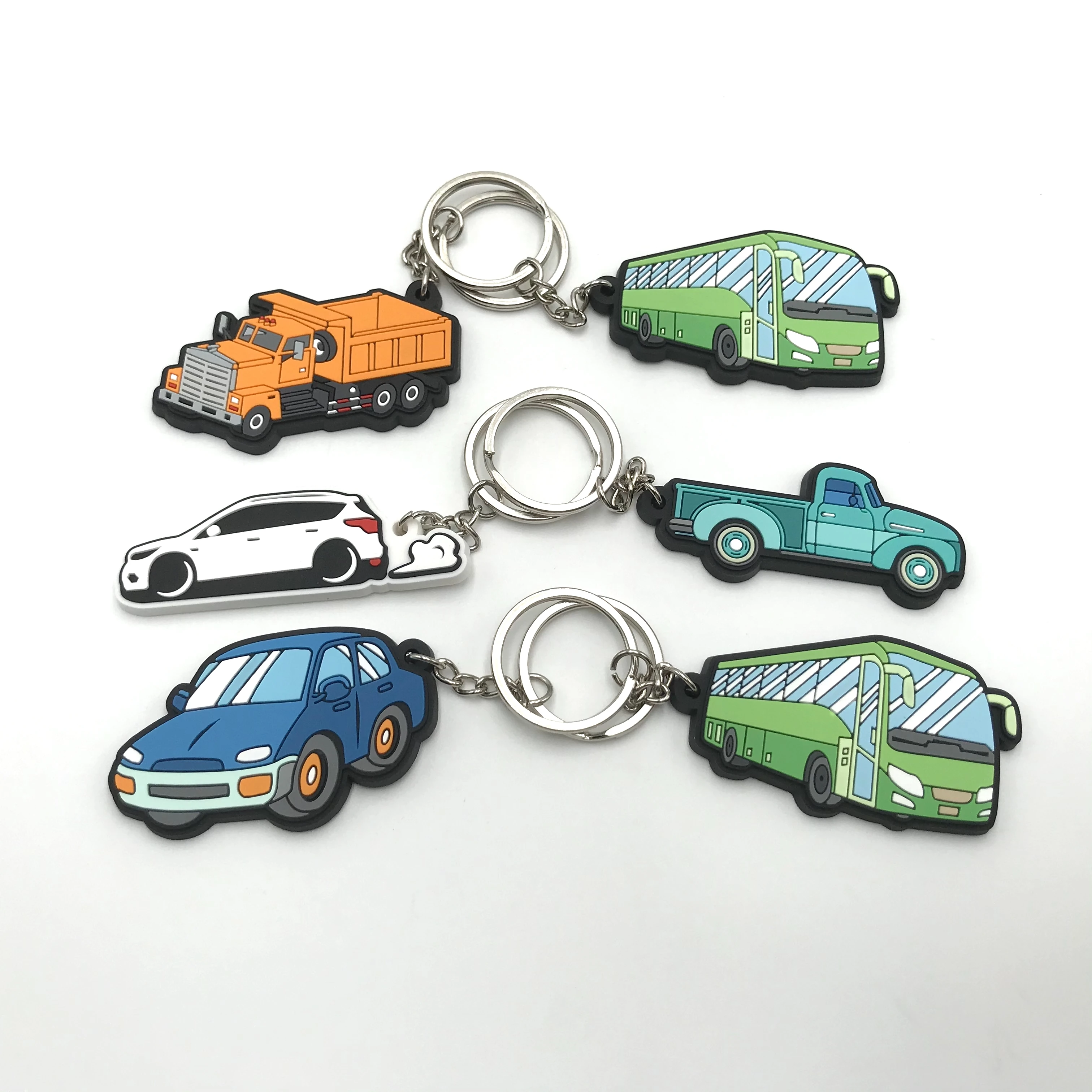 Custom taxi car shape soft pvc keychains , truck and bus plastic keyring  , promotion giveaway soft pvc key holders