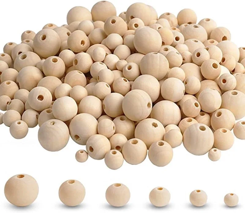 Wholesale Natural Unfinished round Wooden Loose Beads Polished Spacer Beads DIY Curtain Crafts Wholesale Wood Beads DIY Curtain