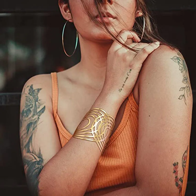 Bracelet Open Bangle Women European American Exaggerated Jade Wide Metal Electroplated Polished Surface