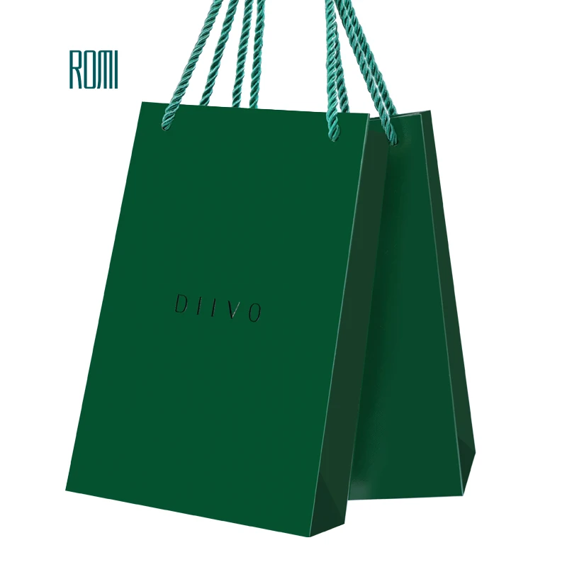 Romi High Quality Green Packing Paper Bag Custom Shopping Gift Jewelry Packaging Paper Bag
