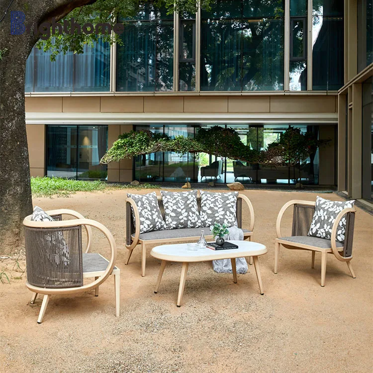 Rope weaving luxury aluminium waterproof modern garden patio furniture luxury outdoor sofa