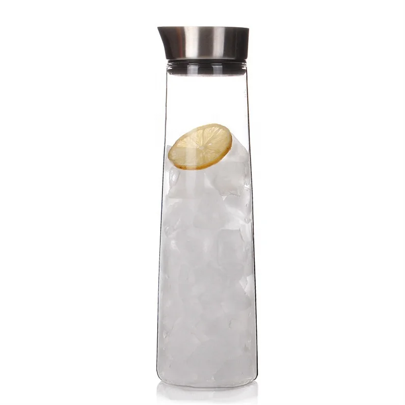 Custom Heat Resistant Stainless Steel Lid Borosilicate Glass Pitcher 1000ml Water Jugs Glass Crystal Pitchers
