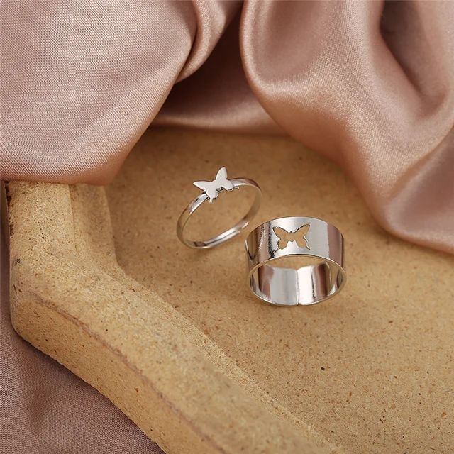 2021 Wholesale Adjustable Butterfly Ring Set Star Moon Black Stone Opening Ring Set For Lover Women Men